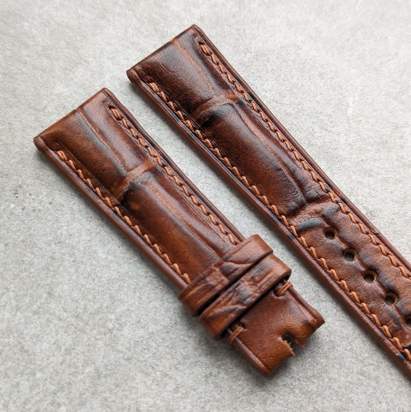 Embossed Crocodile Watch Strap - Tan Brown