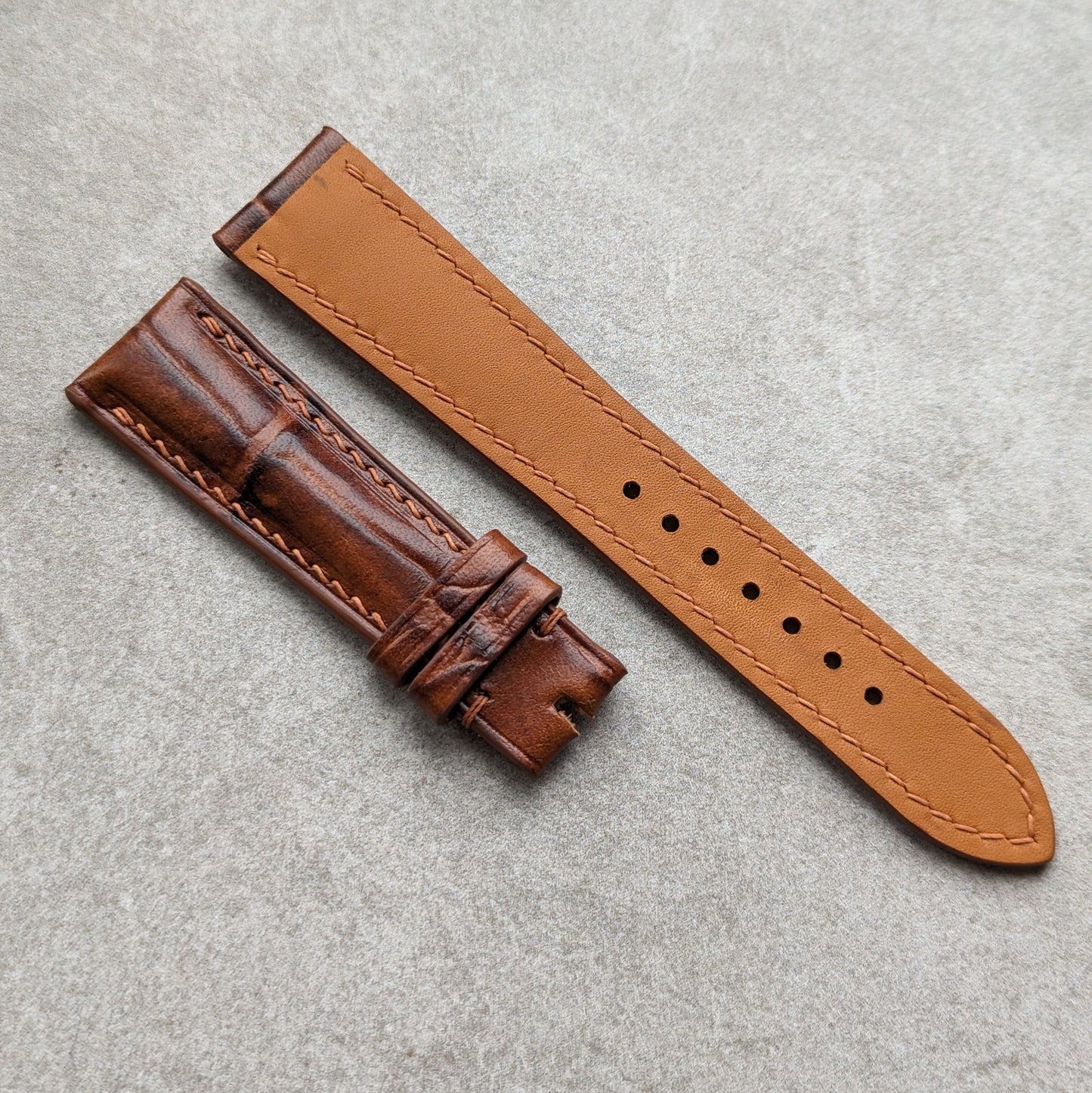 Embossed Crocodile Watch Strap - Tan Brown