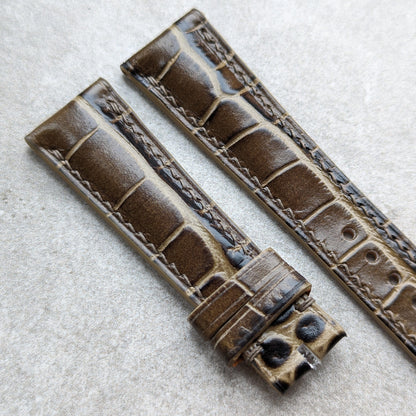 Embossed Crocodile Watch Strap - Military Green