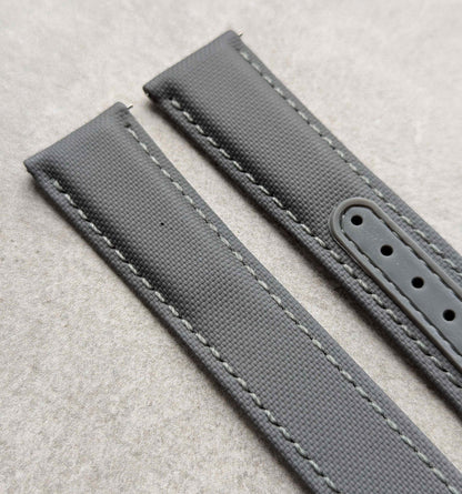 Omega-Style Deployant Sailcloth Watch Strap - Grey