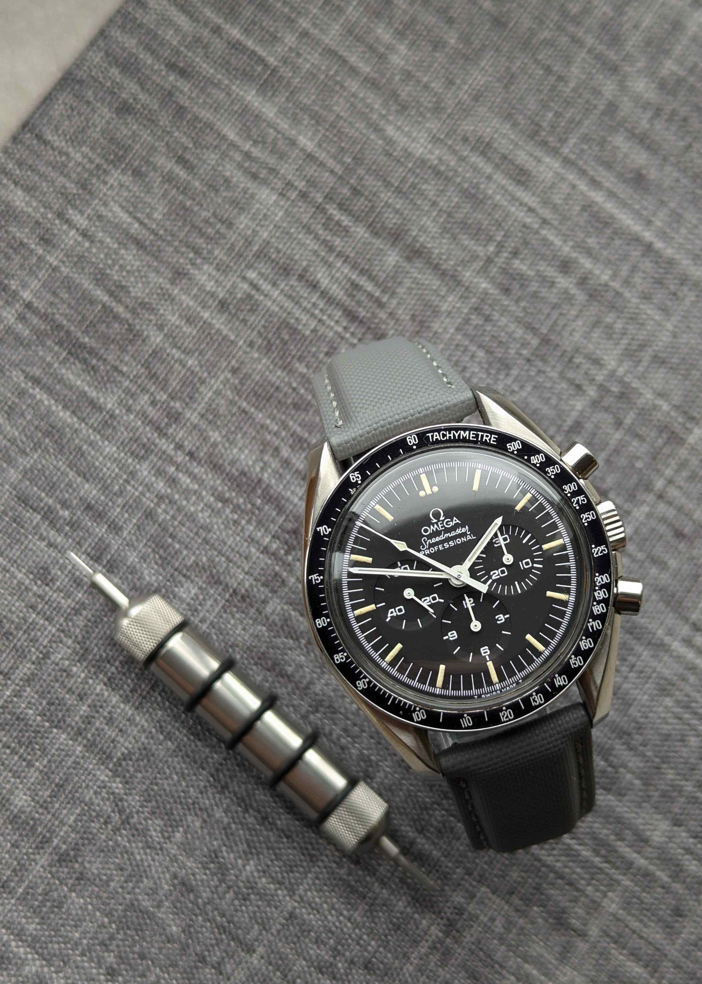 Omega-Style Deployant Sailcloth Watch Strap - Grey