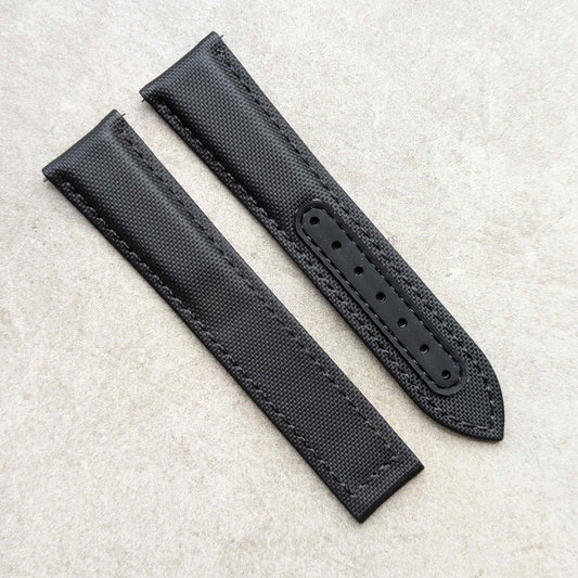 Omega-Style Deployant Sailcloth Watch Strap - Black