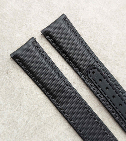 Omega-Style Deployant Sailcloth Watch Strap - Black