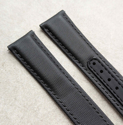 Omega-Style Deployant Sailcloth Watch Strap - Black