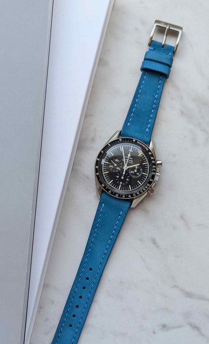 Nubuck Leather Watch Strap - Light Blue