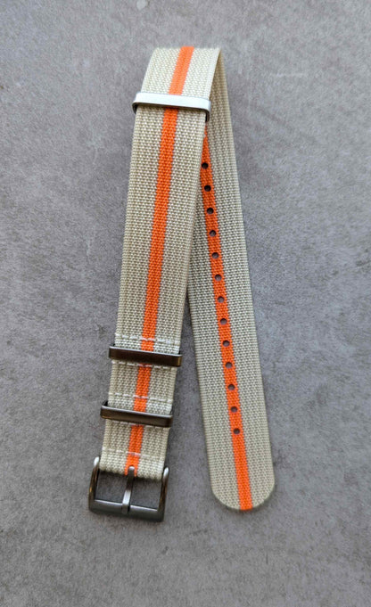 Premium Ribbed Fabric Watch Strap - Cream & Orange