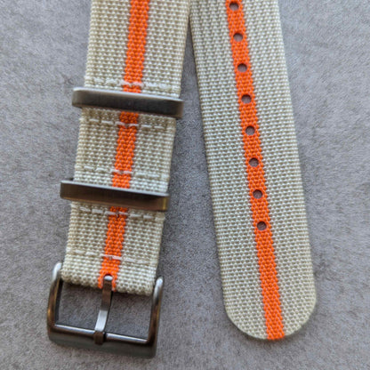 Premium Ribbed Fabric Watch Strap - Cream & Orange