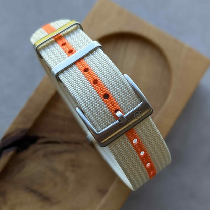 Premium Ribbed Fabric Watch Strap - Cream & Orange