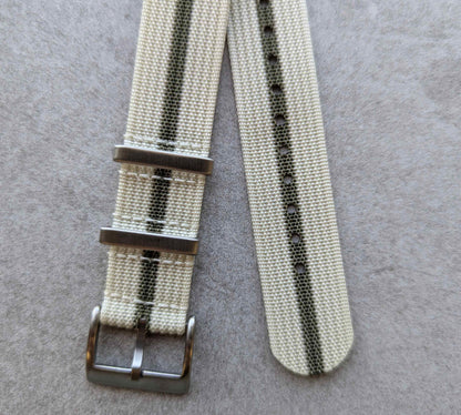 Premium Ribbed Fabric Watch Strap - Cream & Army Green