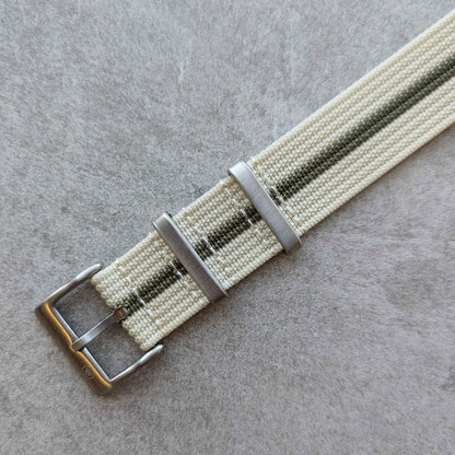 Premium Ribbed Fabric Watch Strap - Cream & Army Green