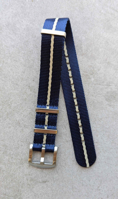 Premium Fabric Watch Strap - Navy W/Cream Pinstripe