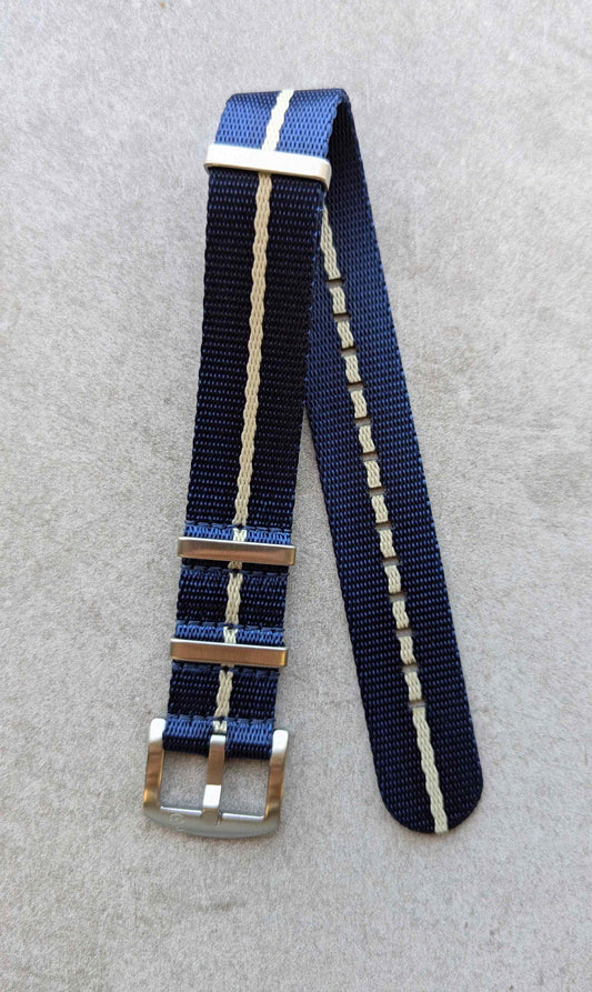 Premium Fabric Watch Strap - Navy W/Cream Pinstripe