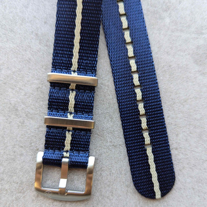 Premium Fabric Watch Strap - Navy W/Cream Pinstripe