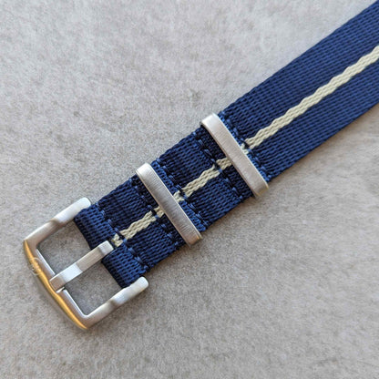 Premium Fabric Watch Strap - Navy W/Cream Pinstripe