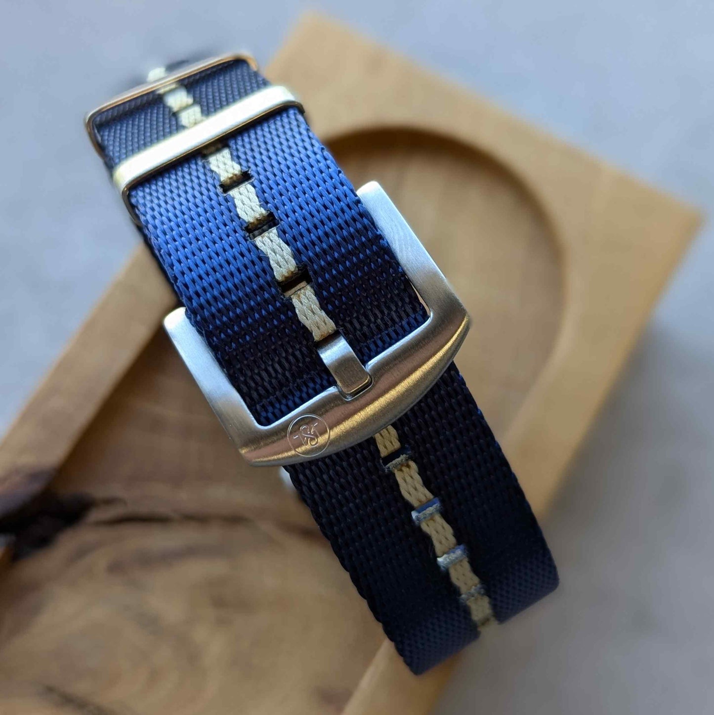 Premium Fabric Watch Strap - Navy W/Cream Pinstripe