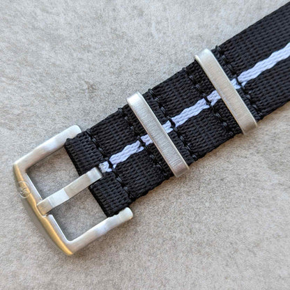 Premium Fabric Watch Strap - Black W/White Pinstripe