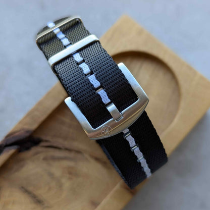 Premium Fabric Watch Strap - Black W/White Pinstripe