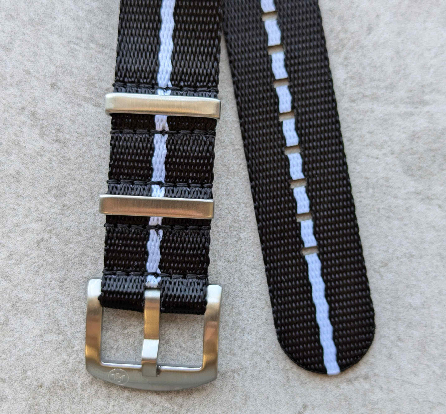 Premium Fabric Watch Strap - Black W/White Pinstripe