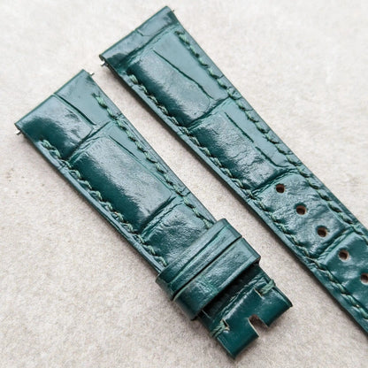 Embossed Crocodile Watch Strap - Forest Green