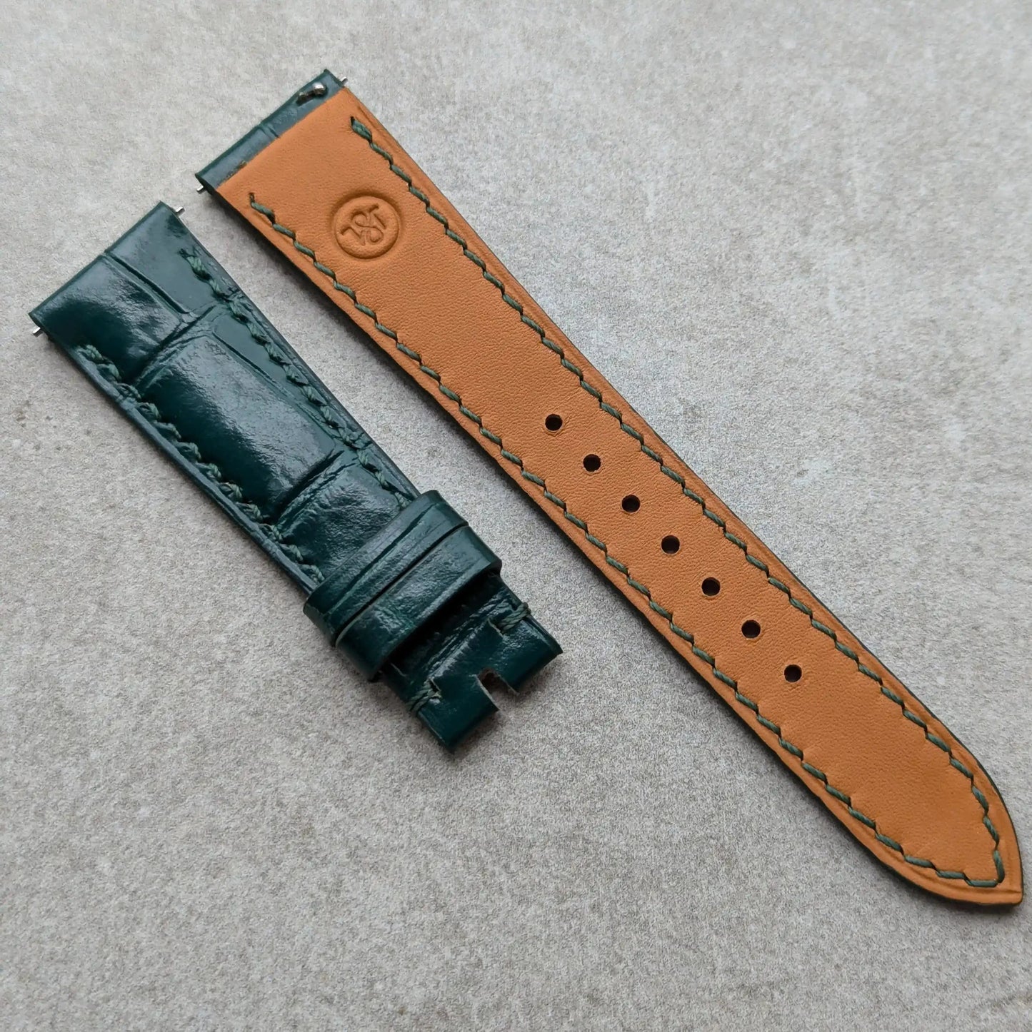 Embossed Crocodile Watch Strap - Forest Green