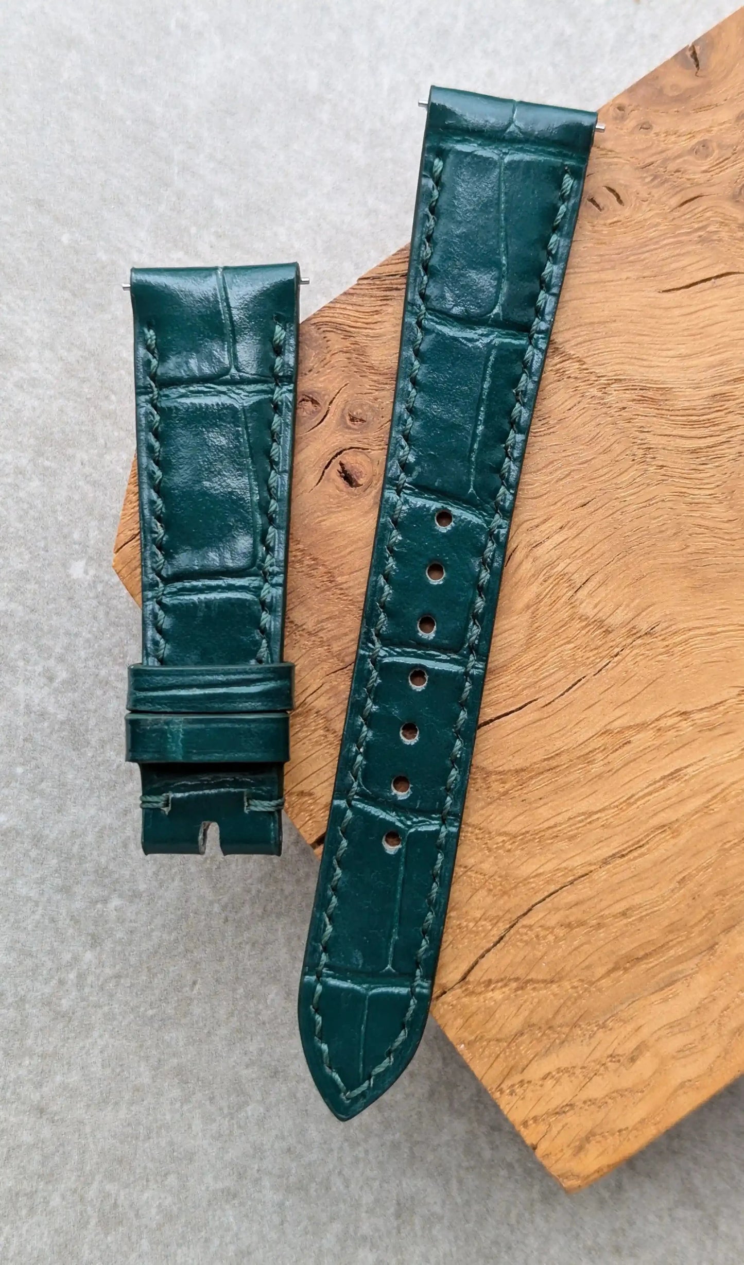 Embossed Crocodile Watch Strap - Forest Green