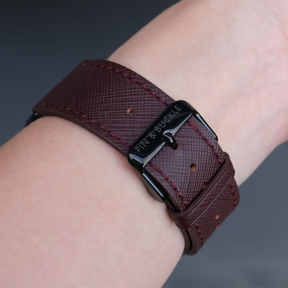 Saffiano Leather Apple Watch Band - Bordeaux