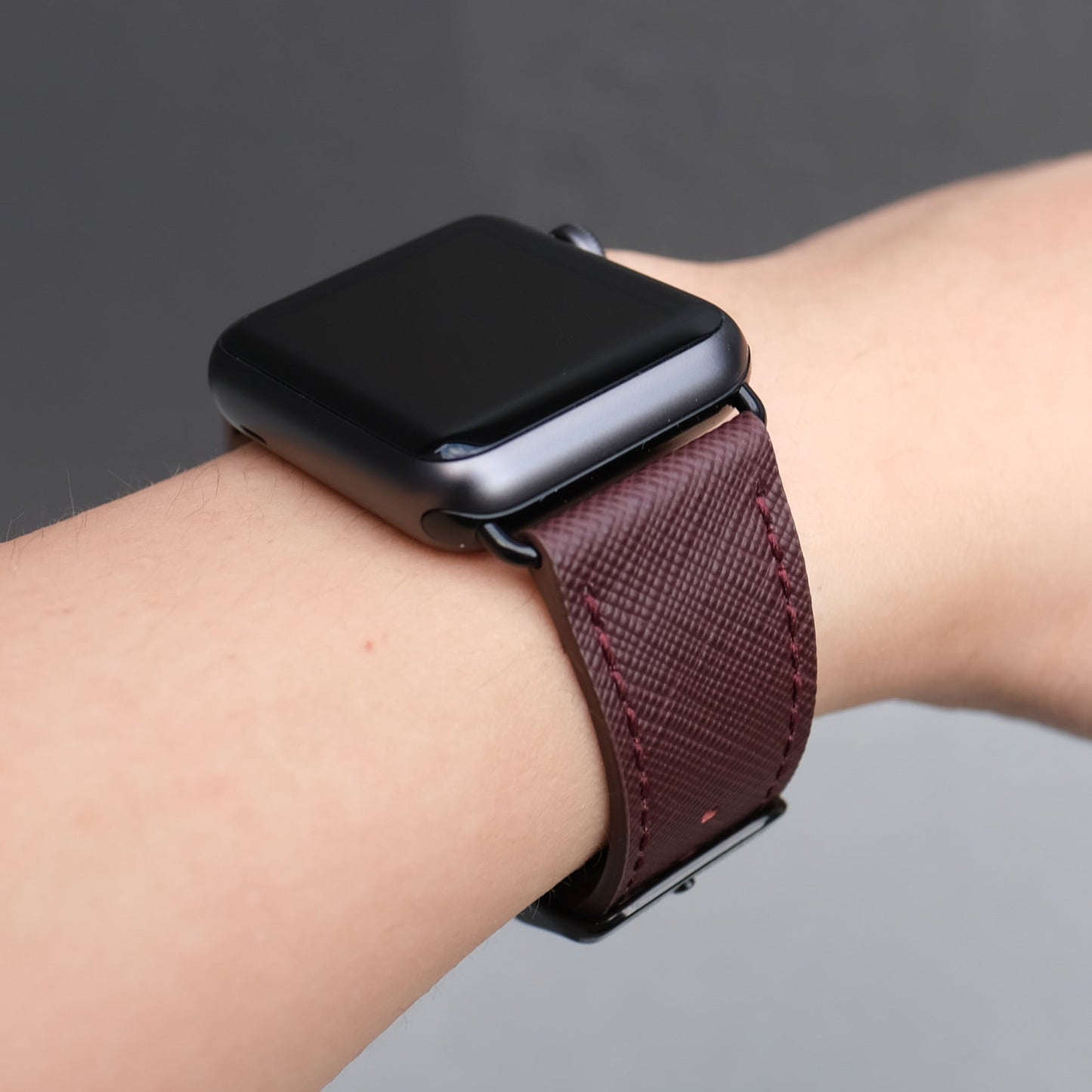 Saffiano Leather Apple Watch Band - Bordeaux