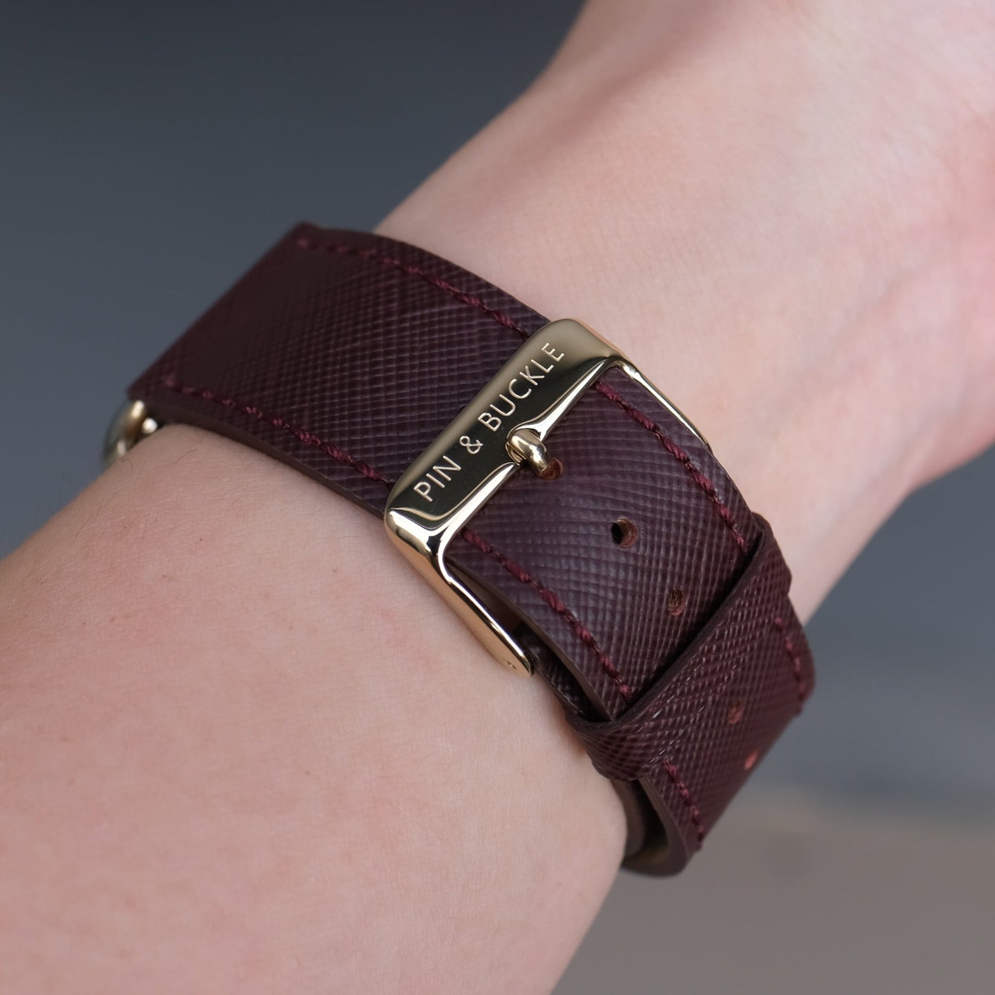 Saffiano Leather Apple Watch Band - Bordeaux