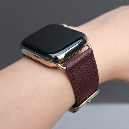 Saffiano Leather Apple Watch Band - Bordeaux