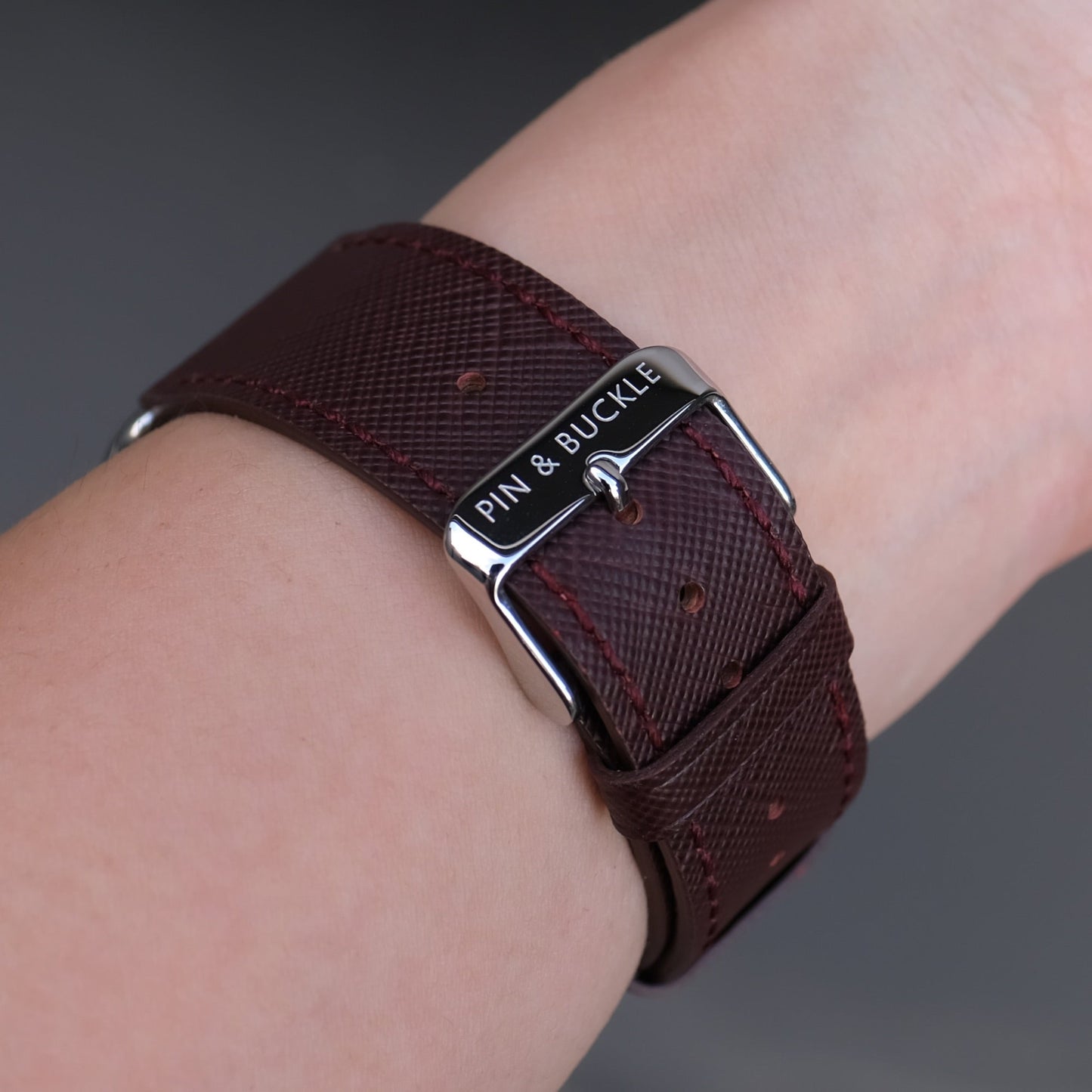 Saffiano Leather Apple Watch Band - Bordeaux