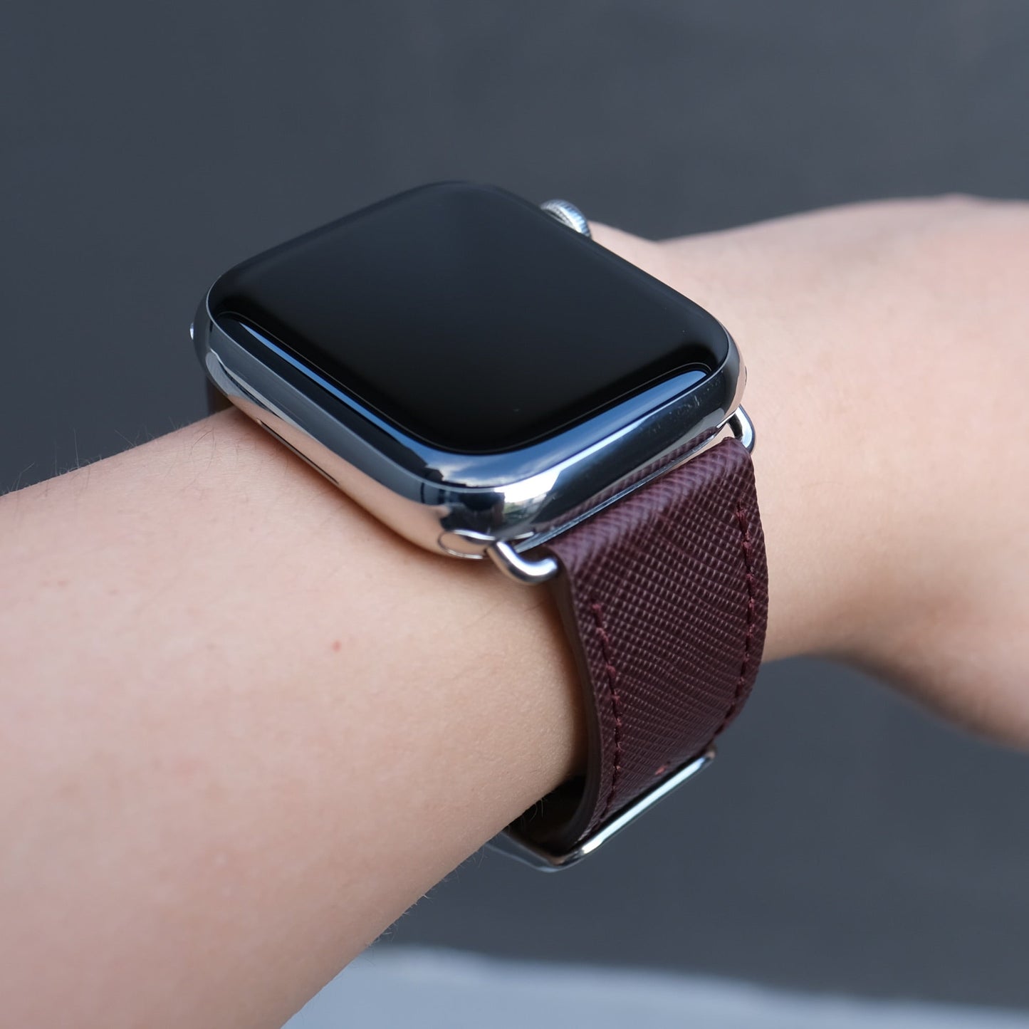 Saffiano Leather Apple Watch Band - Bordeaux