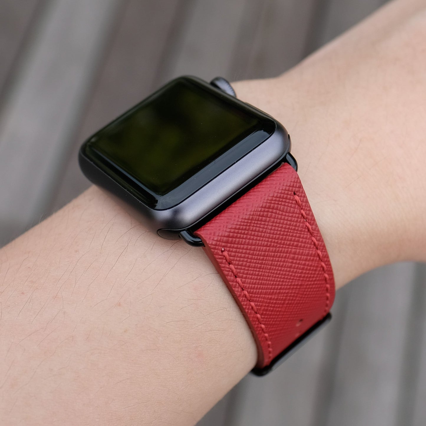 Saffiano Leather Apple Watch Band - Crimson Red