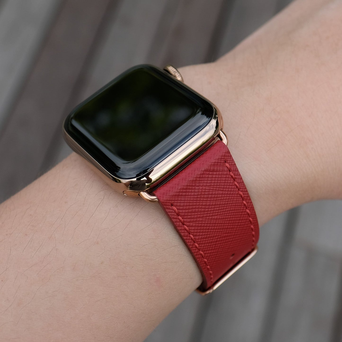 Saffiano Leather Apple Watch Band - Crimson Red