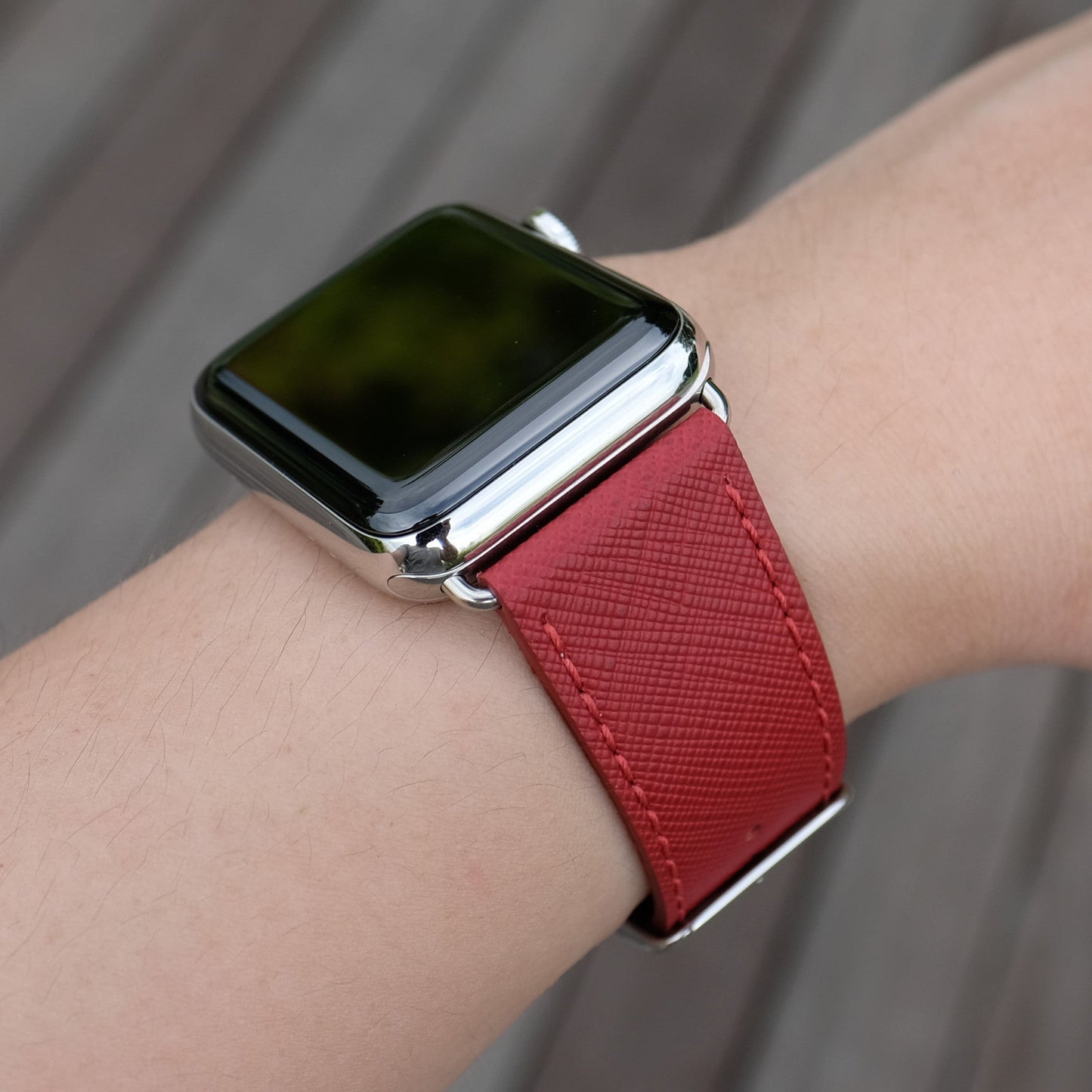 Saffiano Leather Apple Watch Band - Crimson Red