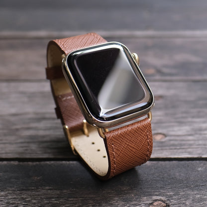 Saffiano Leather Apple Watch Band - Hazel Brown