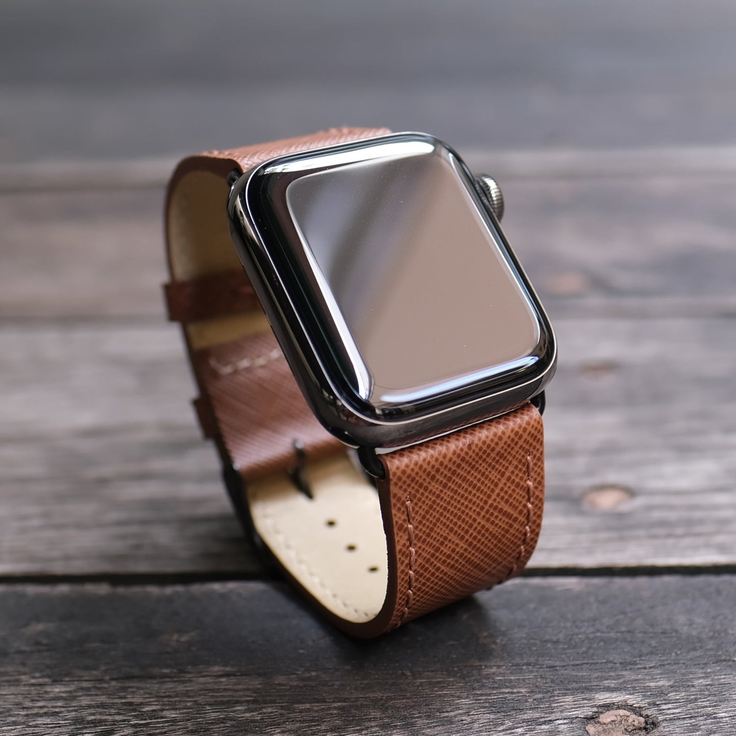 Saffiano Leather Apple Watch Band - Hazel Brown