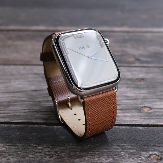 Saffiano Leather Apple Watch Band - Hazel Brown