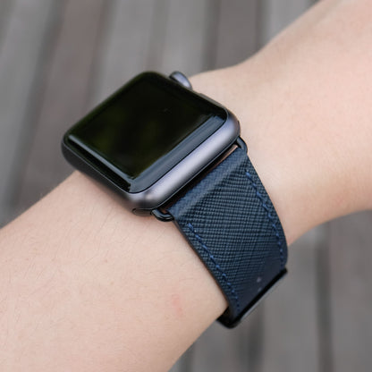 Saffiano Leather Apple Watch Band - Navy Blue