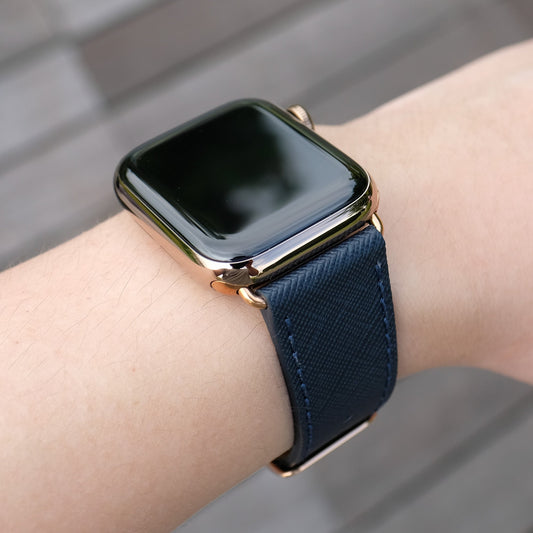 Saffiano Leather Apple Watch Band - Navy Blue