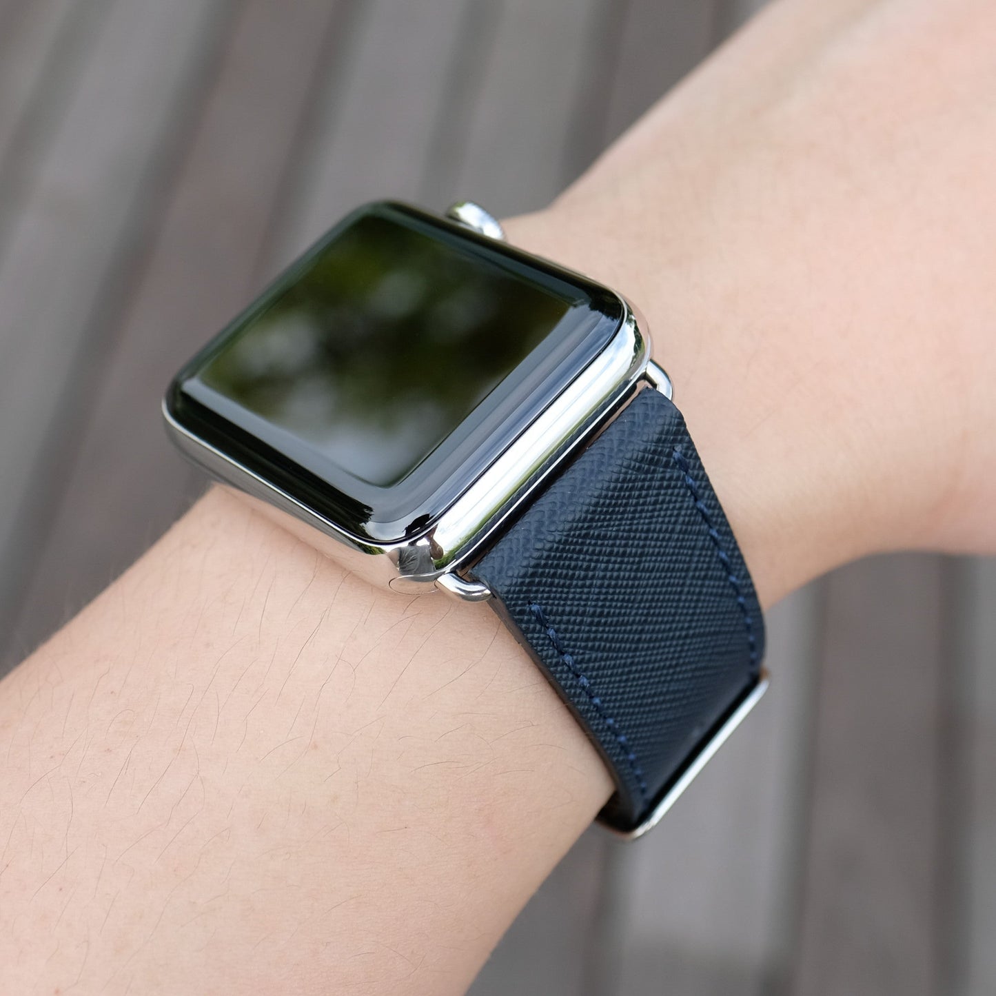 Saffiano Leather Apple Watch Band - Navy Blue