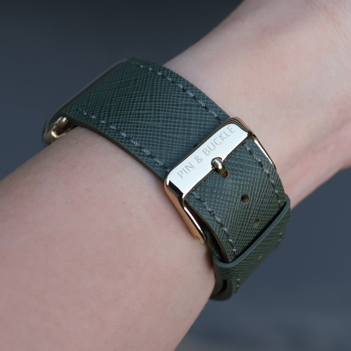 Saffiano Leather Apple Watch Band - Oak Green