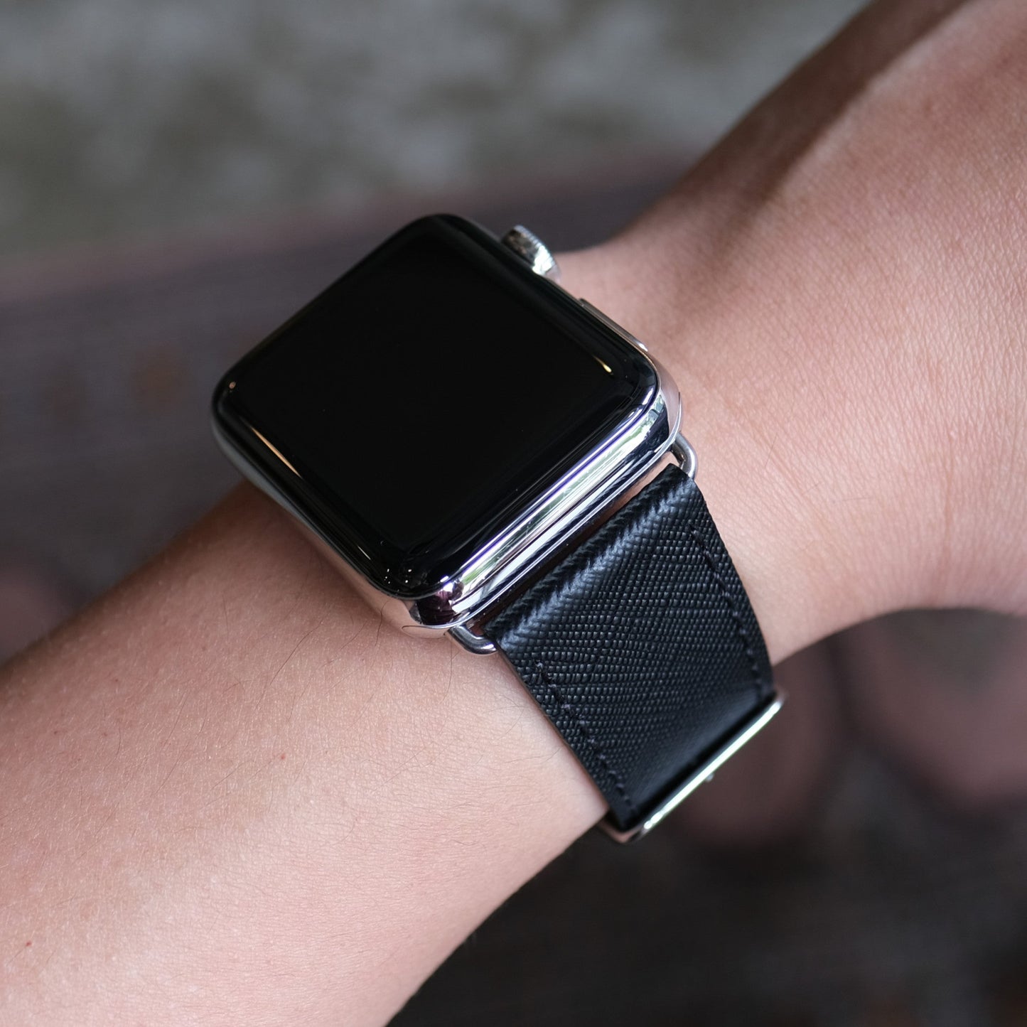 Saffiano Leather Apple Watch Band - Black