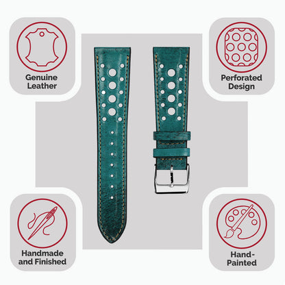 Radstock Racing Style Genuine Leather Watch Strap - Vintage Turquoise