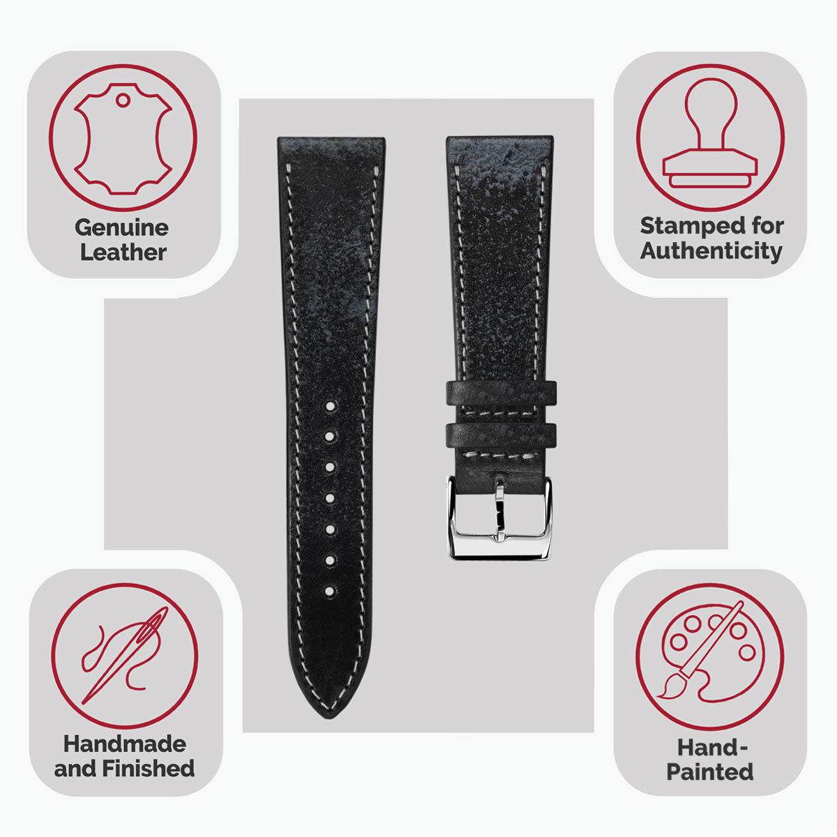 Radstock Vintage Genuine Leather Watch Strap - Vintage Black