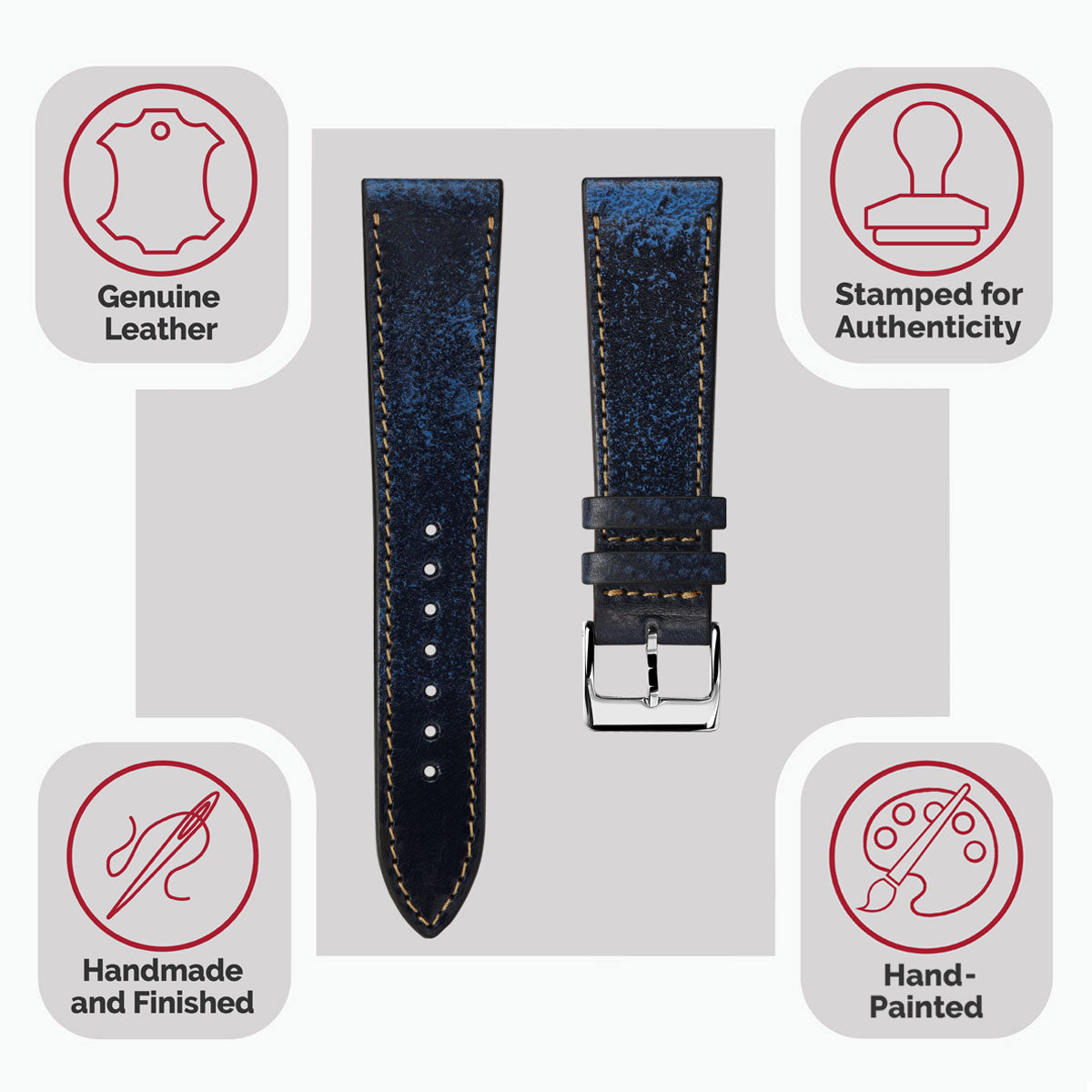 Radstock Vintage Genuine Leather Watch Strap - Vintage Blue