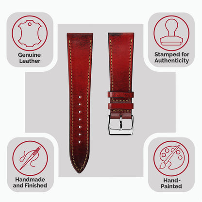 Radstock Vintage Genuine Leather Watch Strap - Bright Red