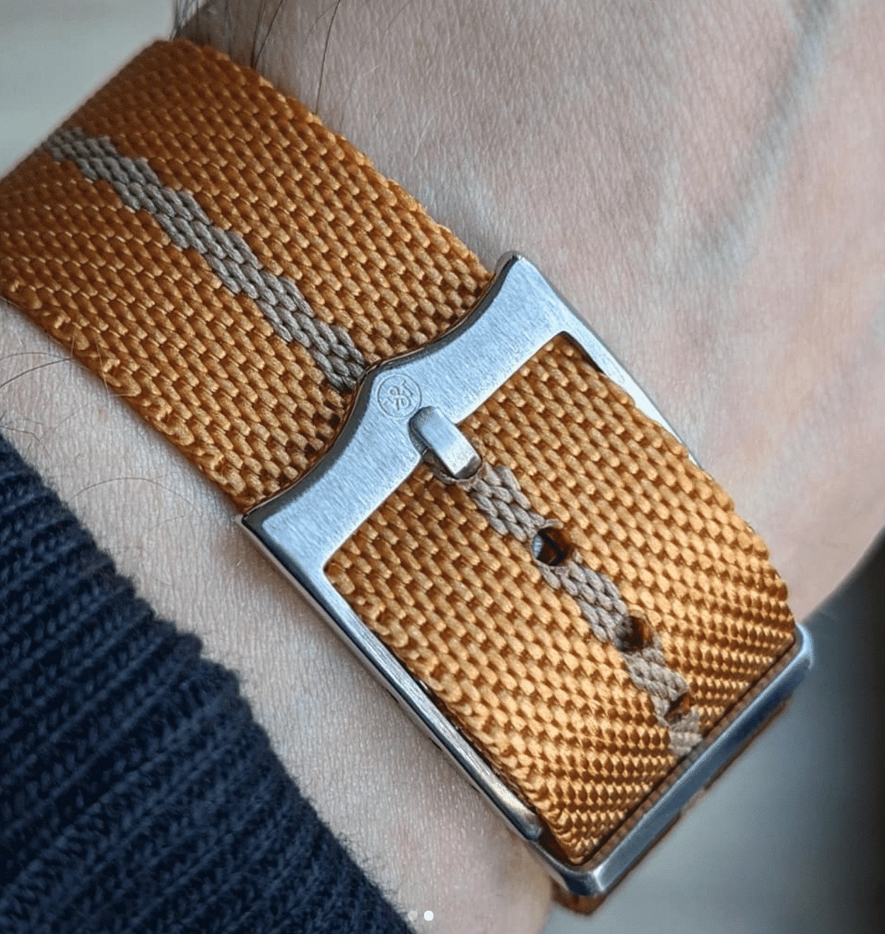 Woven Nylon Single Pass Strap - Gold & Khaki