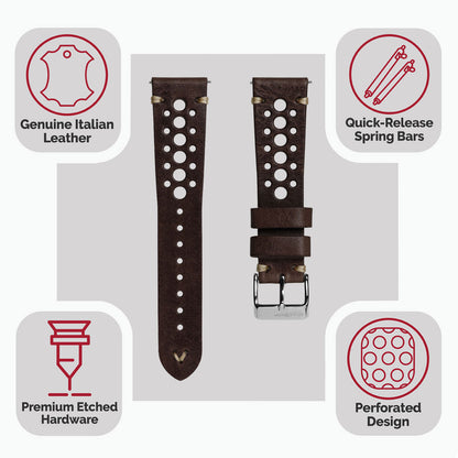 Simple Handmade Italian Leather Perforated Watch Strap - Chocolate Brown