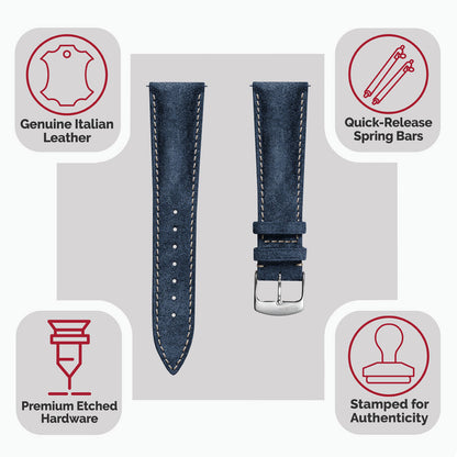 Stanton Conceria Opera Suede Padded Watch Strap - Midnight Blue