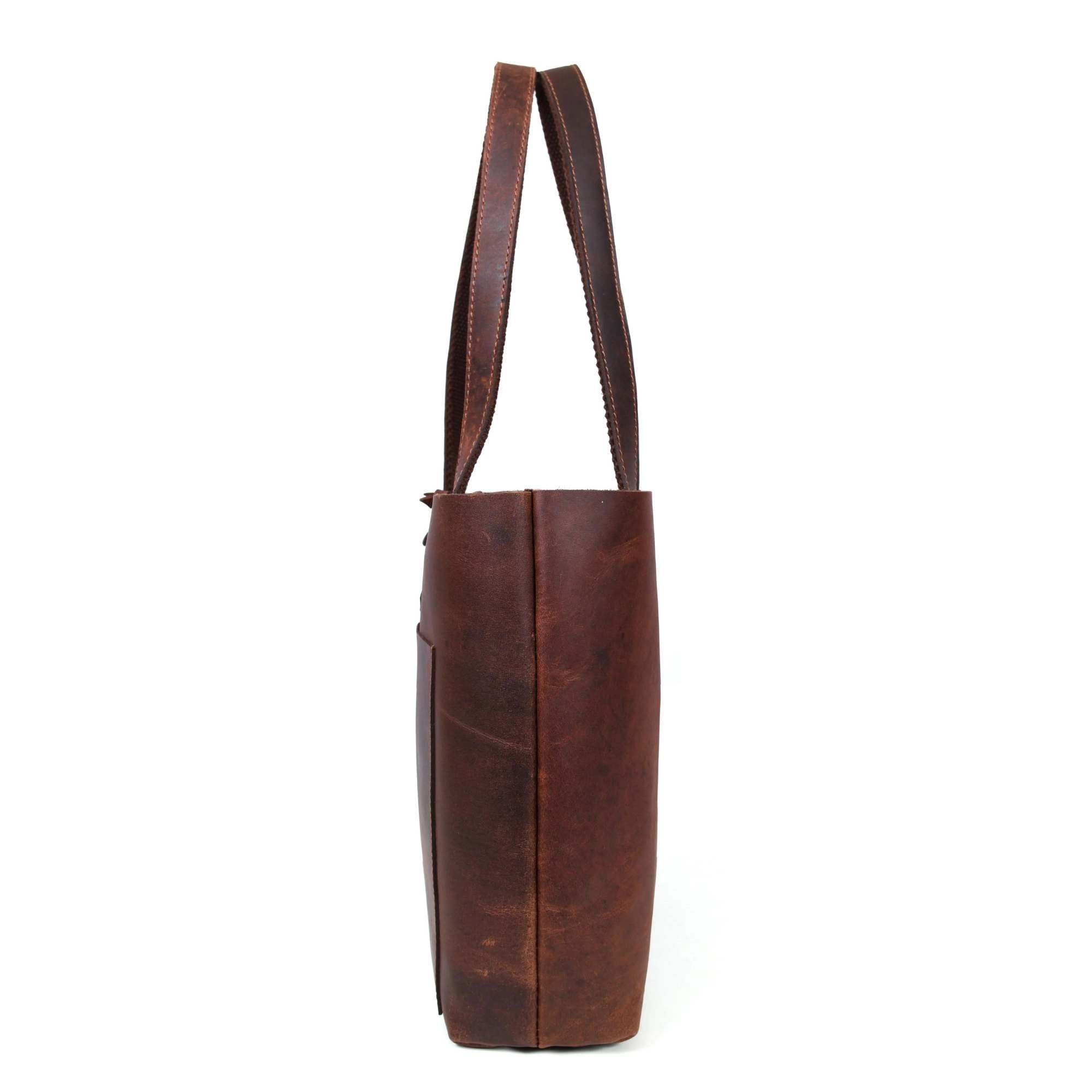 Tolredo - Brown Leather Tote Bag with Leather Closure